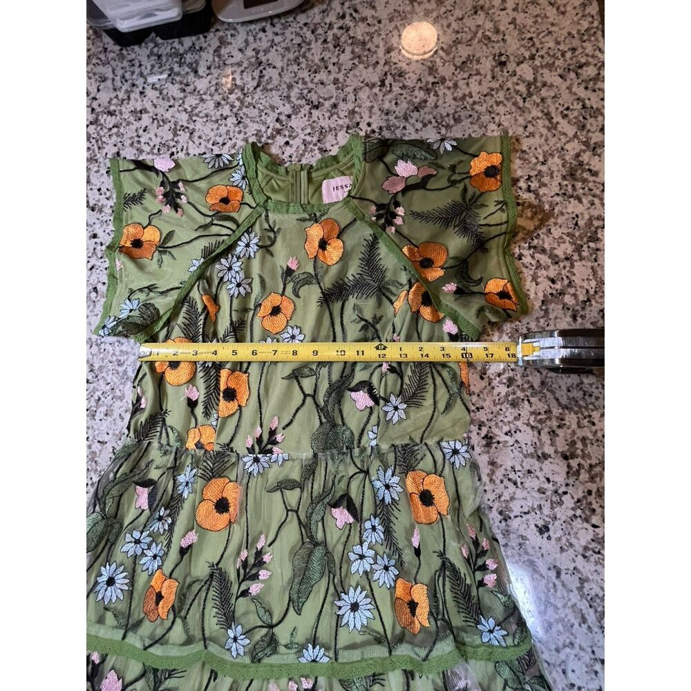 Womens JessaKae Floral Embroidered Mesh Midi Dress Green Orange Size L - Picture 10 of 15